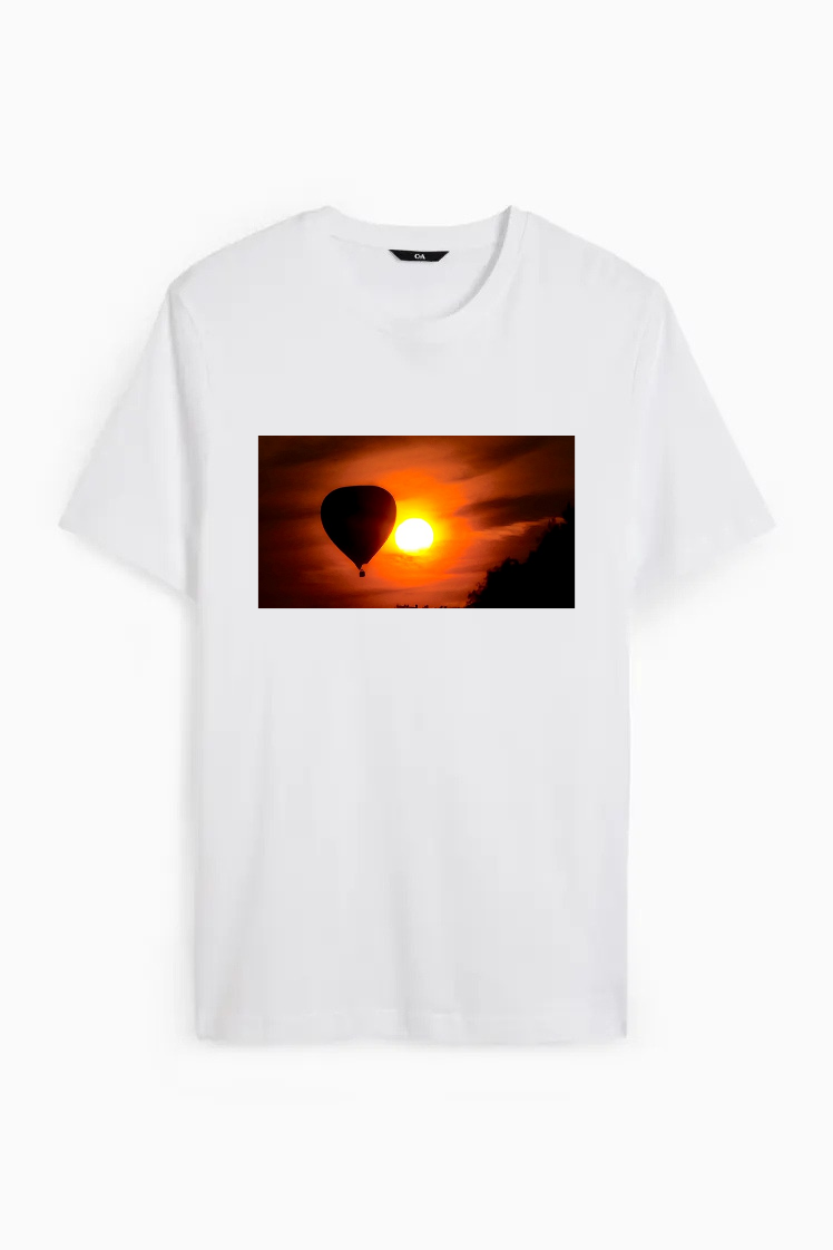 Premium Air Balloon & Setting Sun T-Shirt